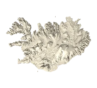 Alticarta model of Iceland seen from above, the island's whole coastline in relief