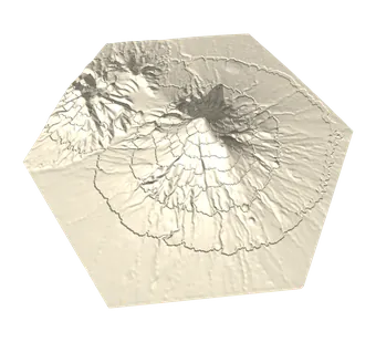 Alticarta hex tile of Taranaki Maunga with contour lines carved around the cone